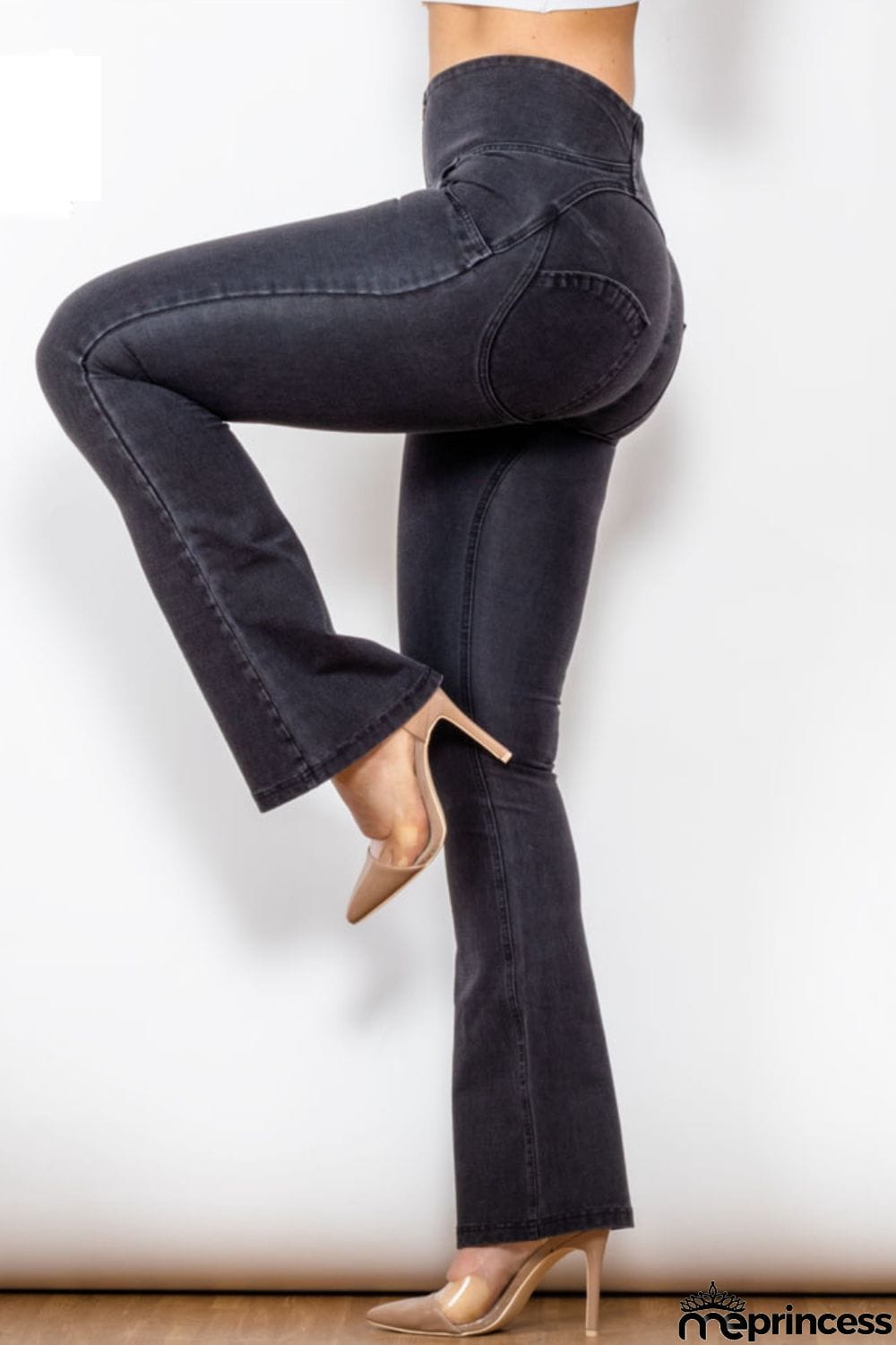 Zip Detail Flare Long Jeans