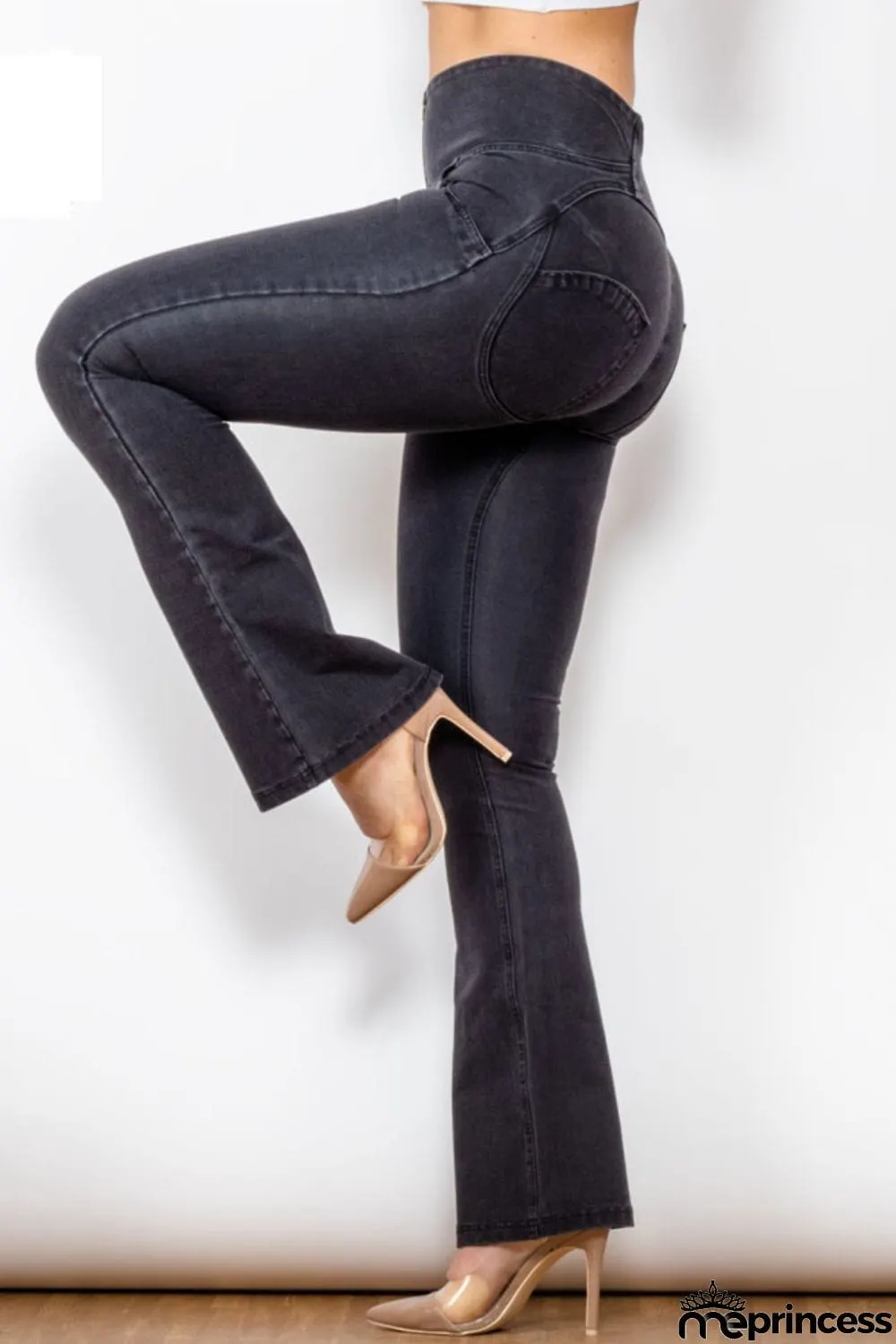 Zip Detail Flare Long Jeans