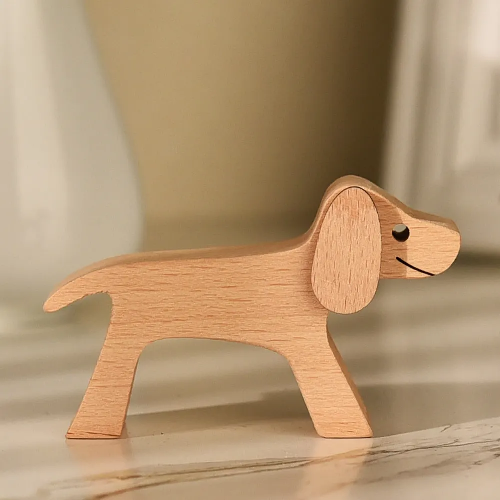 Puppy Family Wood Dog Carving Ornaments Decoration Home Decor Figurine Desktop Table Ornament Sculptures For Dog Pet Lover Gifts 712