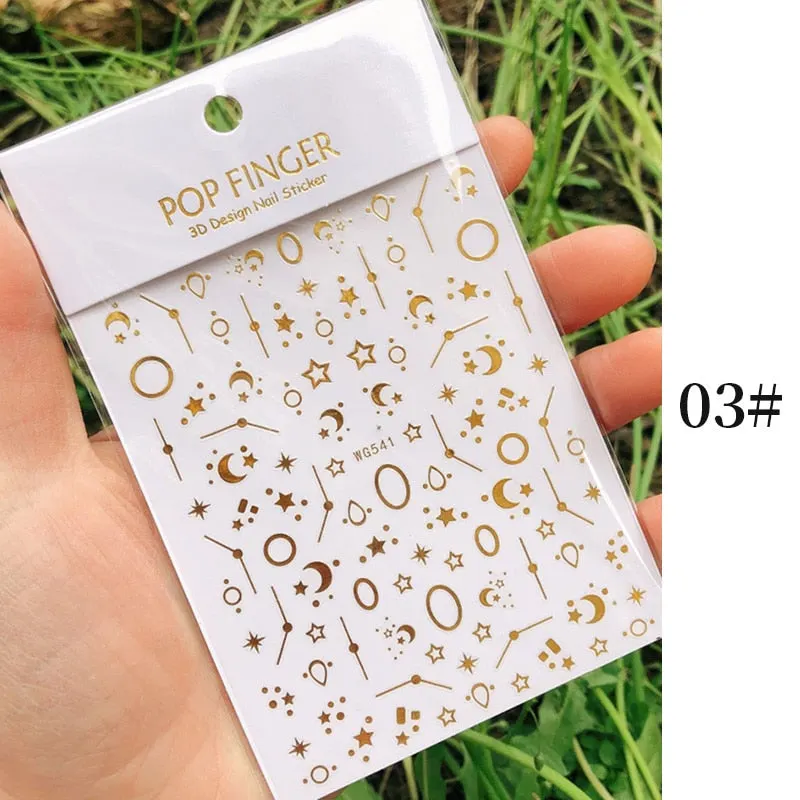 Star Nail Art 3D Stickers Black White Gold Love Hearts Pattern Nail Decals Manicures Nails Design Adhesive Wraps Tip Decoration
