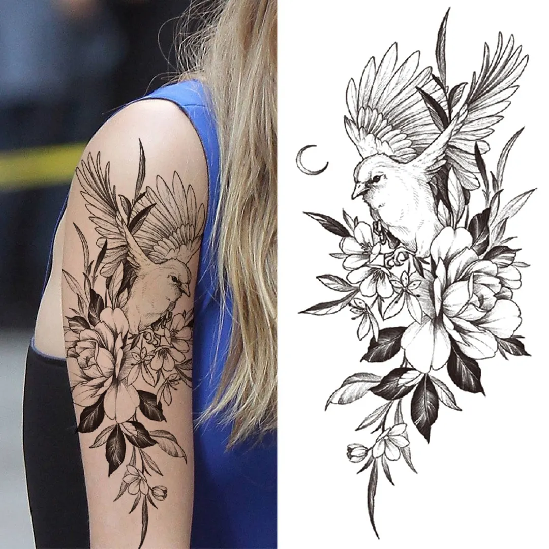 3D Snake Rose Temporary Tattoos For Women Girls Fake Flower Tattoo Sticker Black Death Eaters Dark Mark Mamba Snake Peony Tatoos 515-1