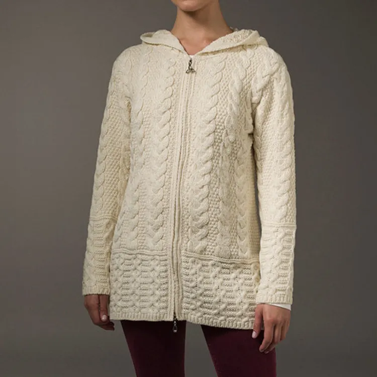 Celtic Knot Hooded Zip Aran Sweater
