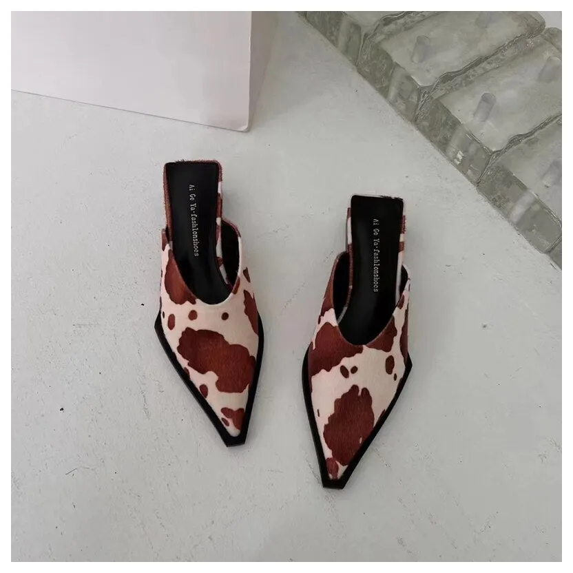 2022 Brand Designer Women Slippers Fashion Leopard Mule Flat Pointed Toe Casual Shoes Slide Low Heel Snake Sandal Big Size 35-41