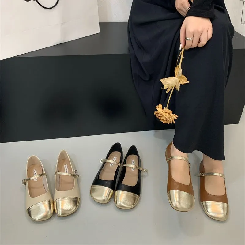 Churchf Churchf Head Flat Sole Single Shoes Shallow Mouth 2023 New Leisure Soft Soles Small Leather Shoes Buckle One Foot Mary Jane Shoes Girl