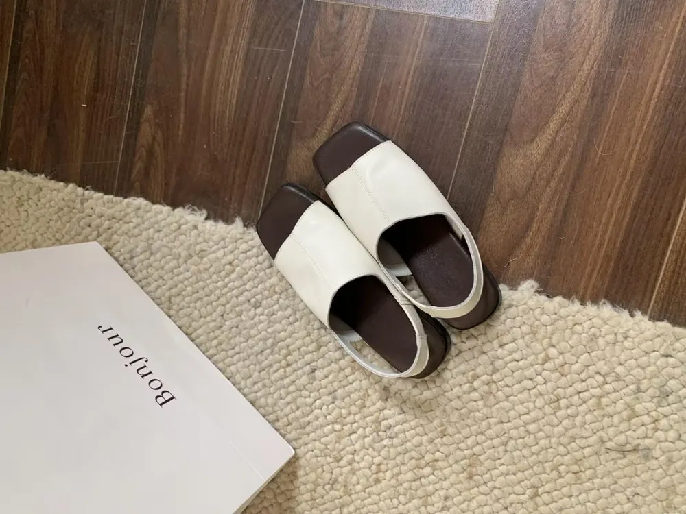 Churchf Churchf Version Square Sandals Female Summer 2023 New Flat Retro Fish Mouth Fashion Solid Color Beach Sandals