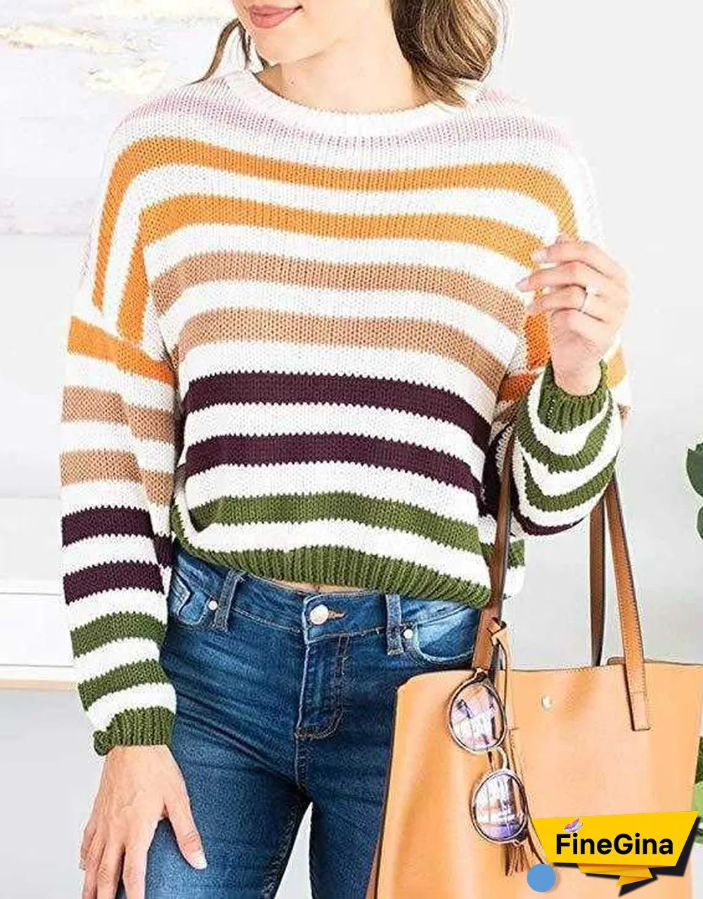 Blocked Colorful Stripes Cropped Turtleneck Sweater Long Sleeve