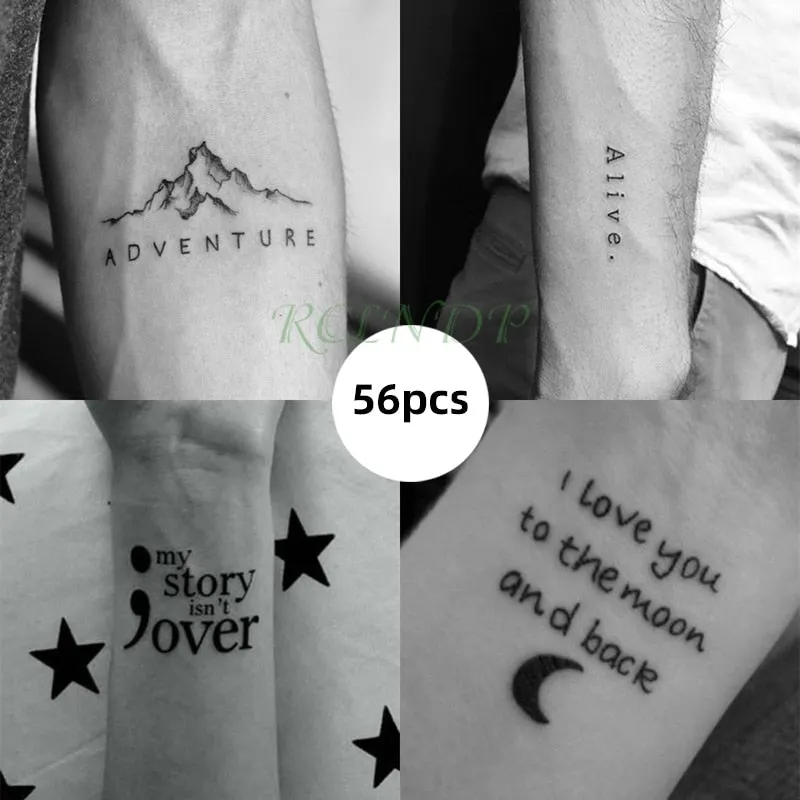 56 Pcs Waterproof Temporary Tattoo Stickers set English Russian wild Element Body Art Flash Tatto Fake Tatoo for Men and Women