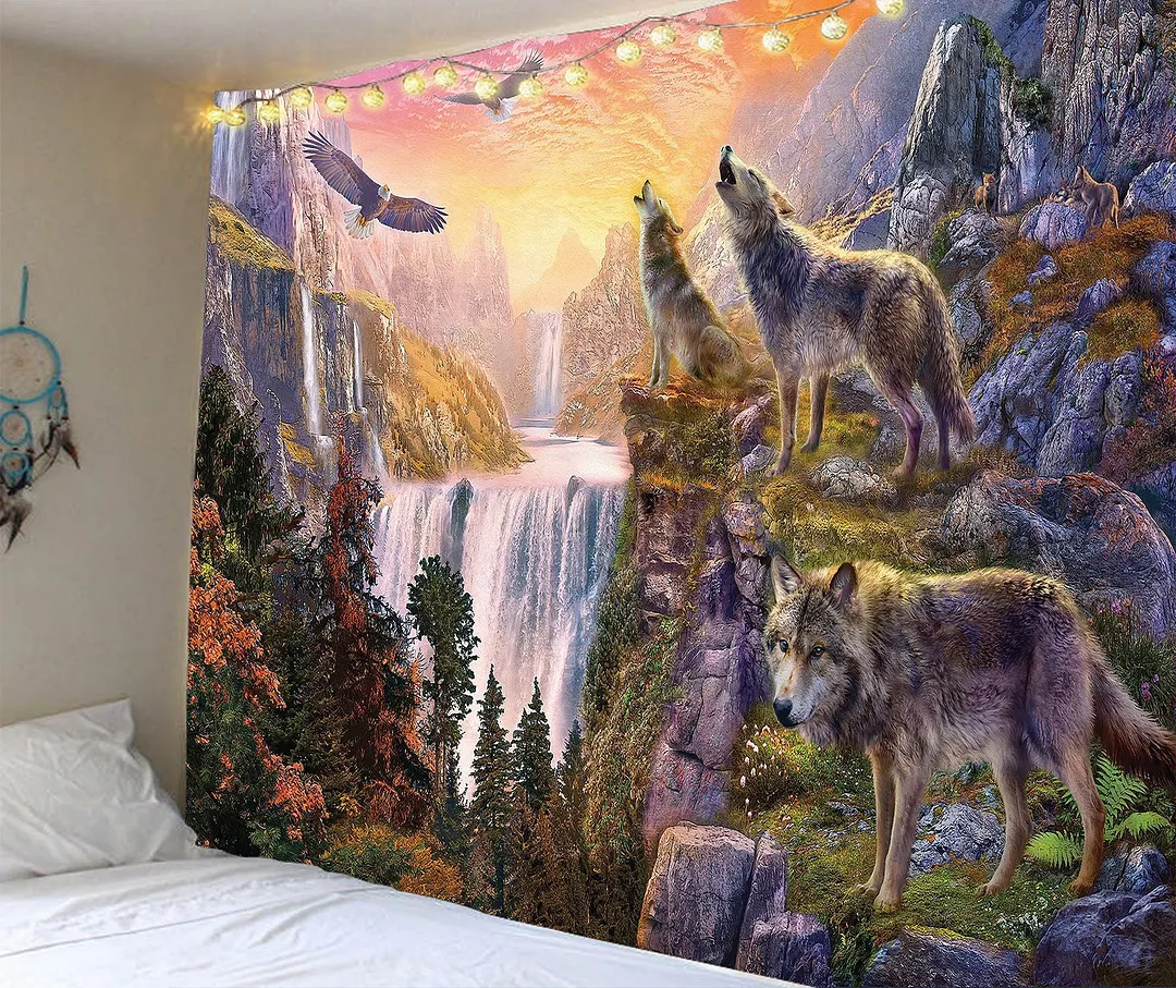 India Manada Wall Hanging Tapestry 3D Printed Animal Natural Sofa Backgound Wall Tapestries Bohemian Wolf Tiger Lion House Decor