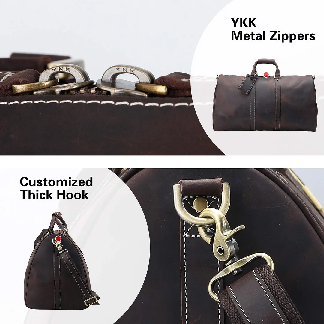 22 Inch Full Grain Leather Travel Duffel Weekender Bag Overnight Duffle Bag For Men