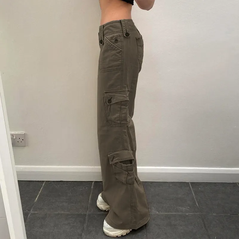 Nigikala Nigikala Girls Fried Street Straight Tube Casual Pants Street Retro Wind Irregular Large Pocket Wide Belt Set