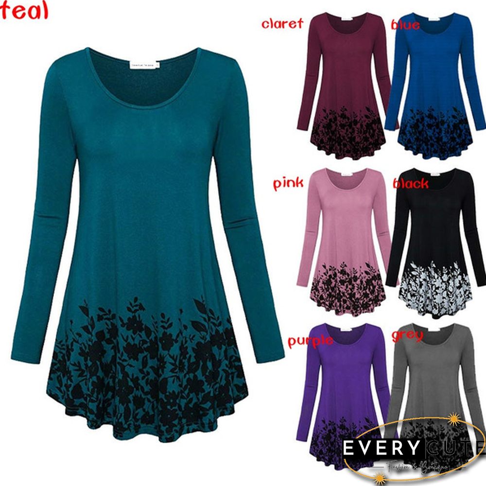 Women Autumn Fashion Floral Printed Tunics Women Basic Long Sleeve Casual Tops T-Shirt