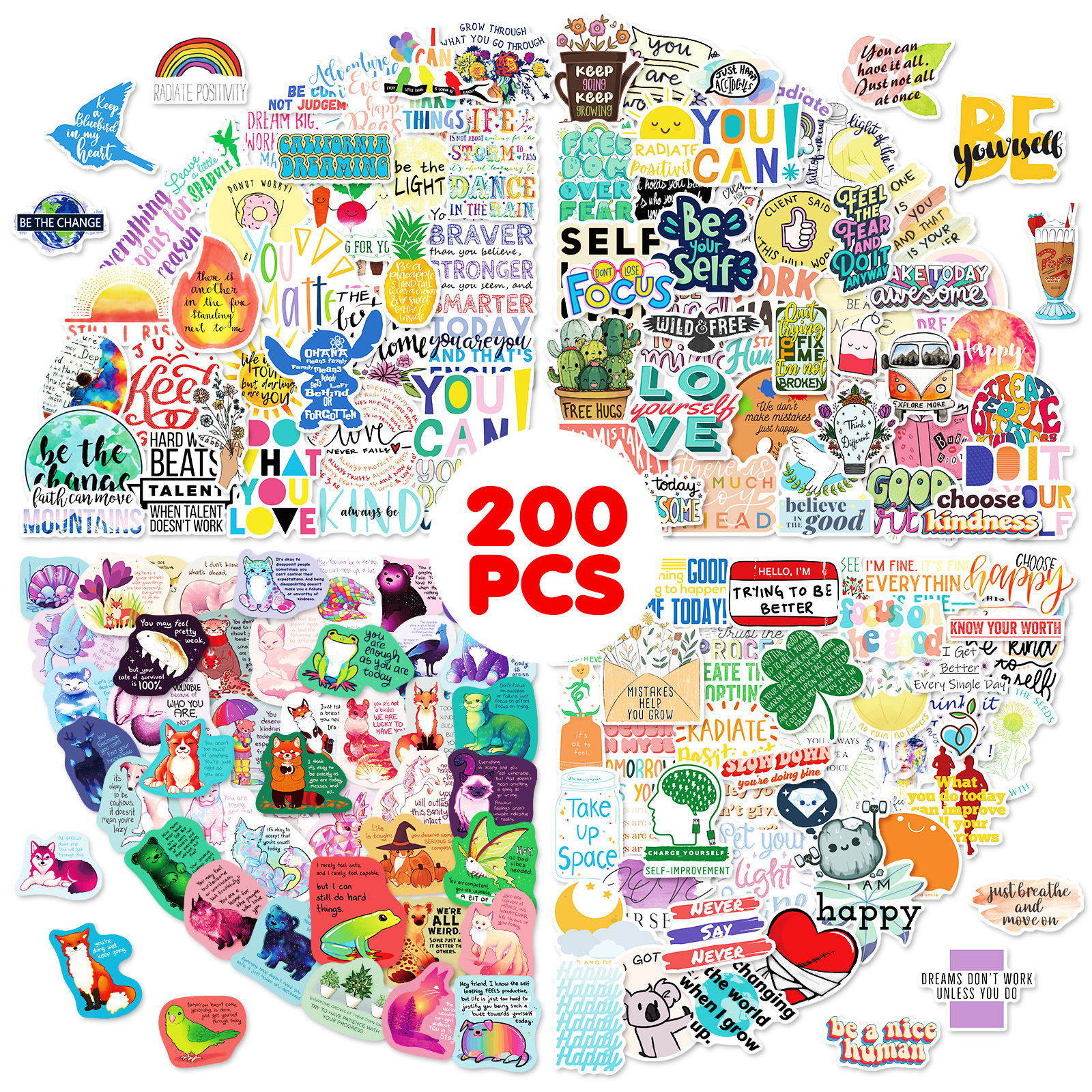 200 Inspiring Vintage Stickers Pack &ndash; Waterproof Decals for Skateboards,  Guitars & Luggage