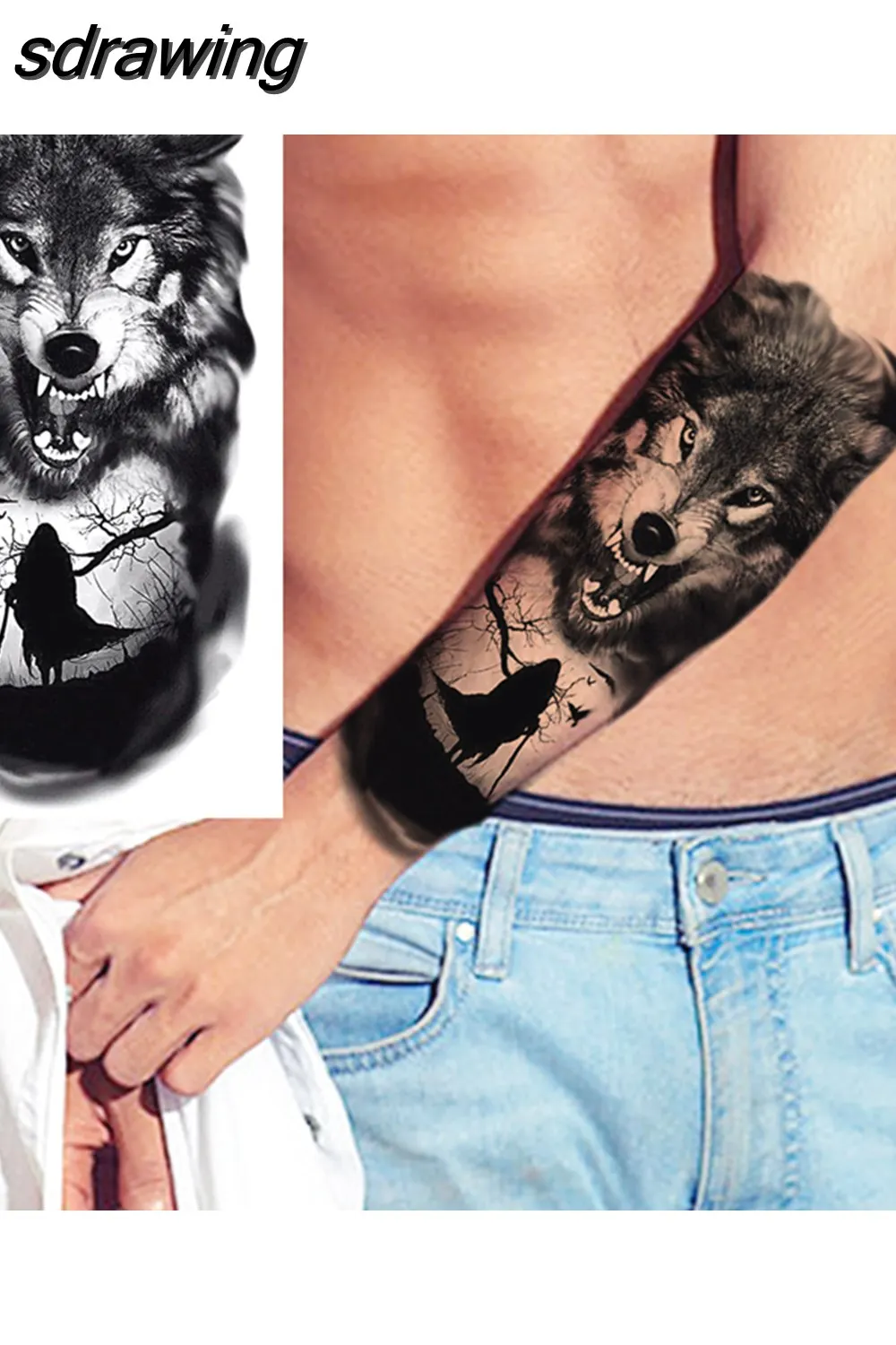 sdrawing Realistic Black Devil Temporary Tattoos For Men Adult Tiger Pirate Skeleton Vampire Fake Tattoo Forearm Scary Tatoo Joker