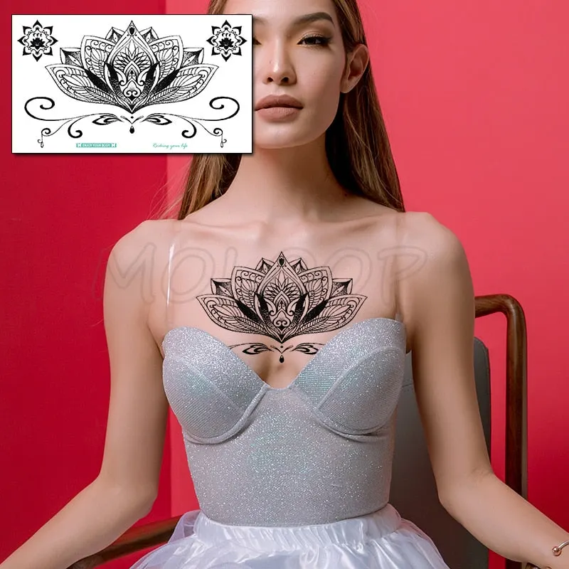 Temporary Tattoo Sticker Totem Flower Arrow Color Sexy Chest Back Fake Tatoo Waterproof Flash Tatto Body Art for Woman Girl