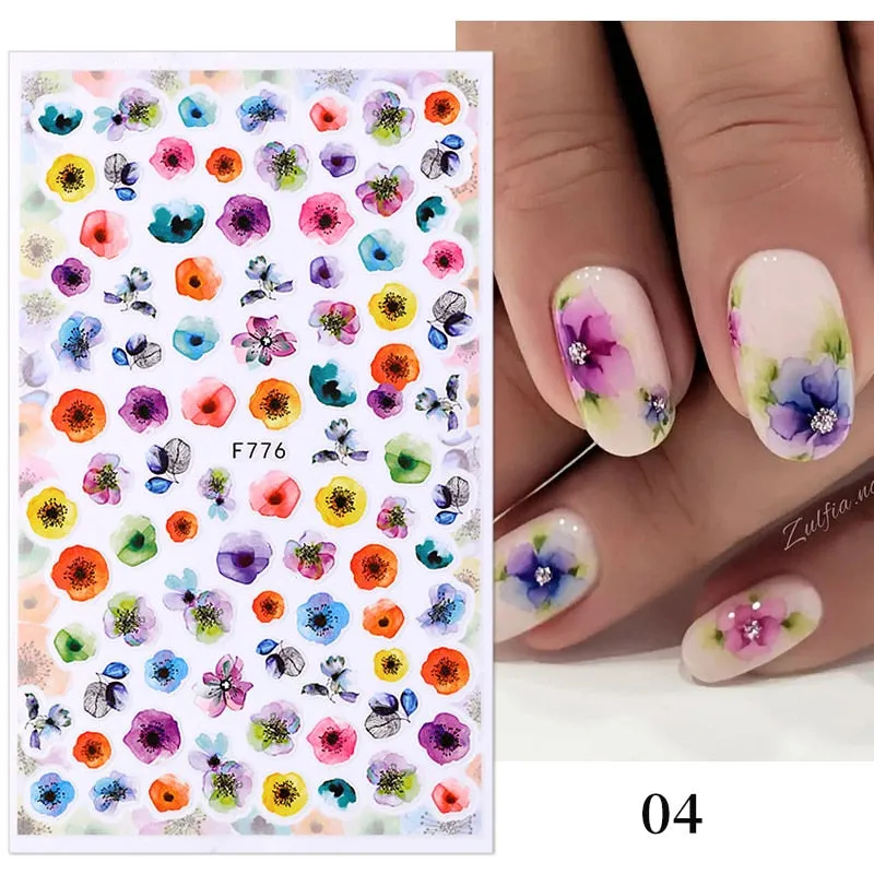 3D Christmas Nail Art Decoration Stickers Sparkly Gold White Colorful  Glitter Geometry Snowflake Winter Slider Nail Foils-Nail Inspo