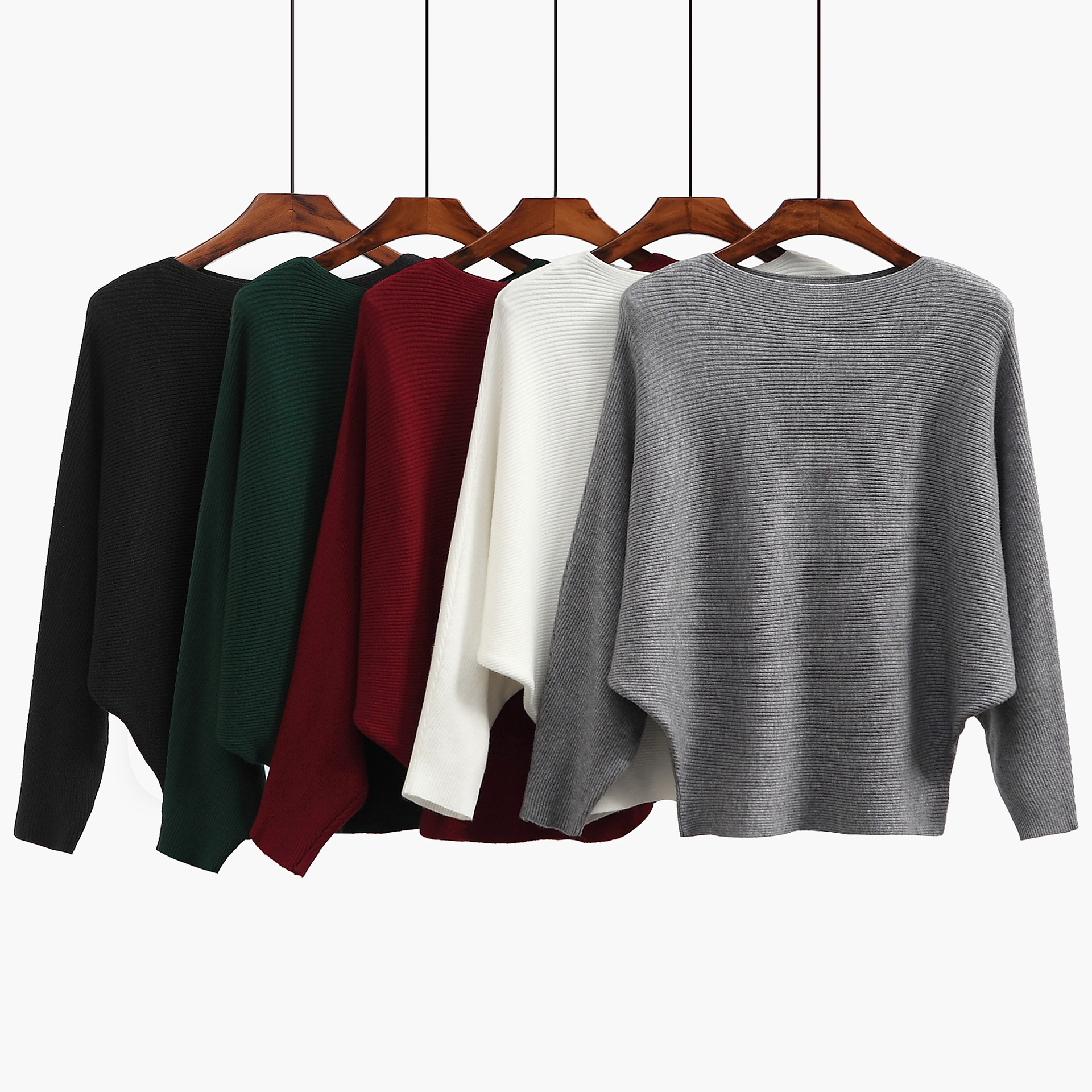 2025 Cross-Border Amazon European and American Women's Clothing Autumn and Winter New Solid Color Loose Off-Shoulder Long-Sleeve Batwing Knit Sweater