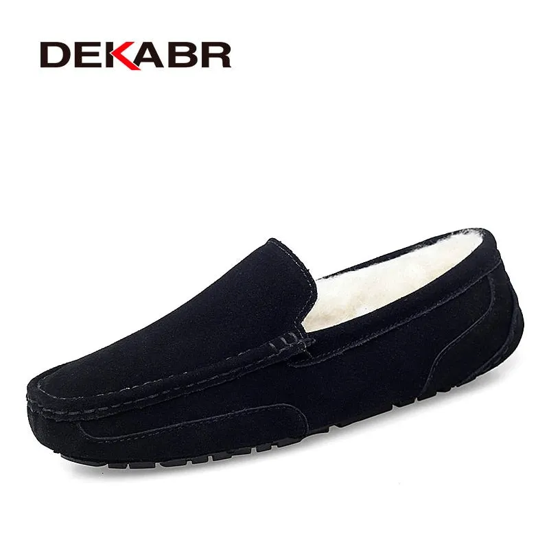 DEKARB Men Loafers Shoes Warm Soft Genuine Leather Business Men Moccasins Shoes Breathable Slip on Driving Shoes Size 38-47