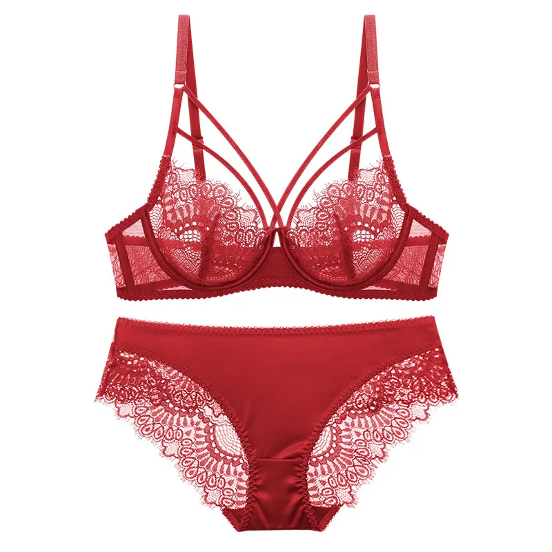 Churchf Transparent Sexy Lace Large-Size Bra Set Slim Bosom With Big-Breasted Lingerie Bra