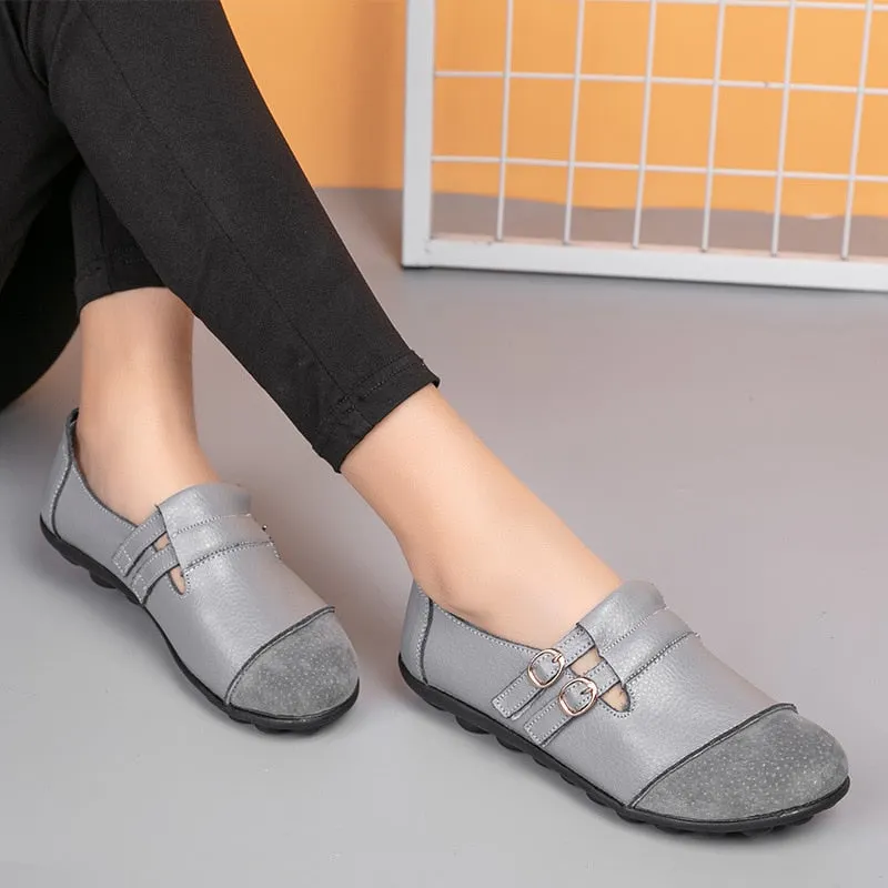 Women Shoes Genuine Leather Shoes Casual Flats Loafers Women Spring Autumn Ballet Flats Patchwork Designed Zapatos De Mujer