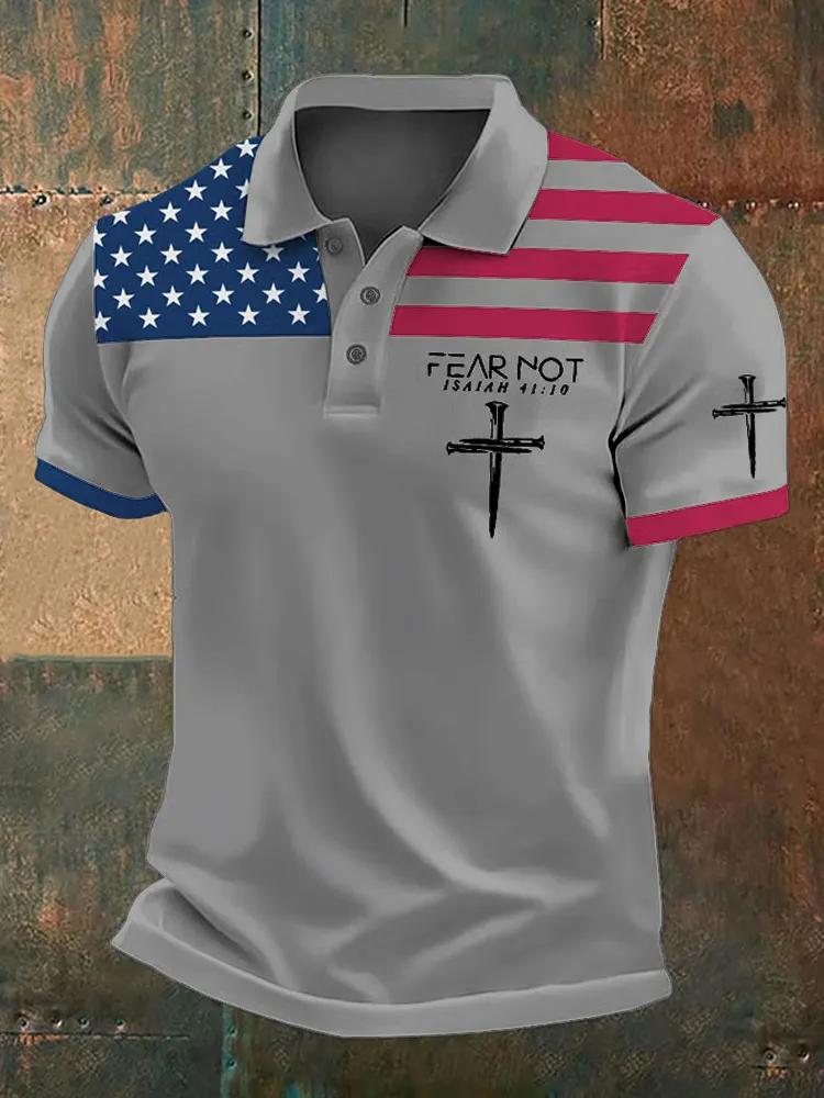 Men's Vintage Fear Not Printed Polo Shirt