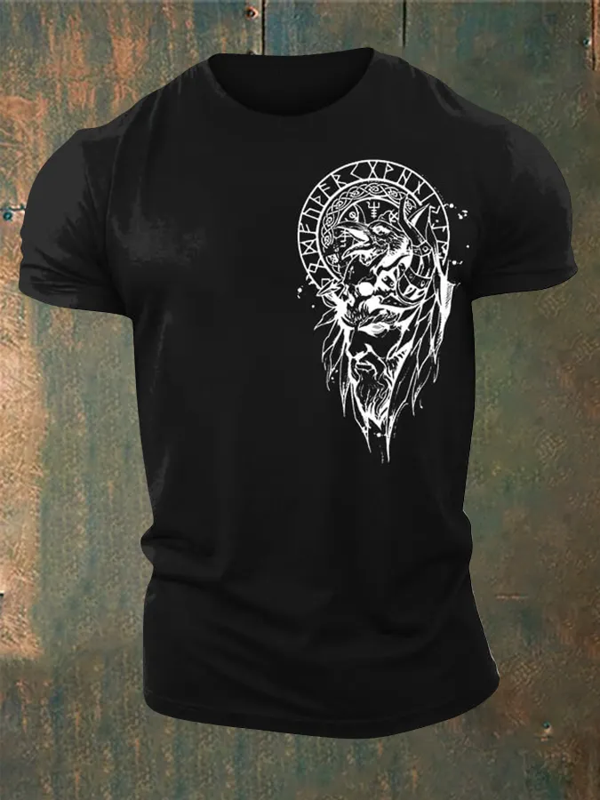 Herren Viking Style Vegv&iacute;sir & Raben Bedrucktes T-Shirt