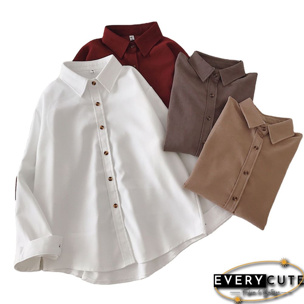 Corduroy Shirts Frosted Shirts Womens Tops and Blouses Long Sleeve Spring Ladies Solid Loose Boyfriend Style Shirt