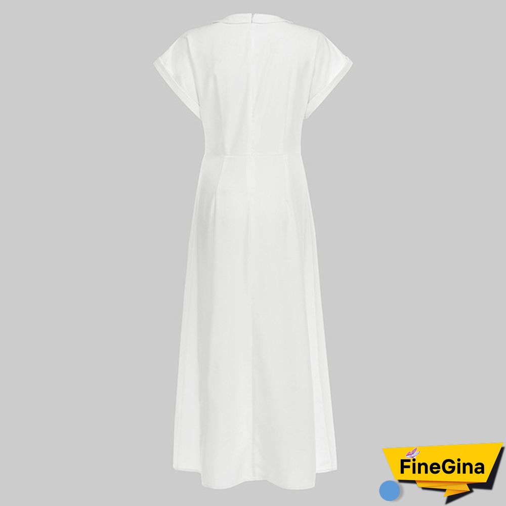 Women's Fashion Pure Short Sleeve Open Fork Blouse Irregular Swallowtail High-low Maxi Dress
