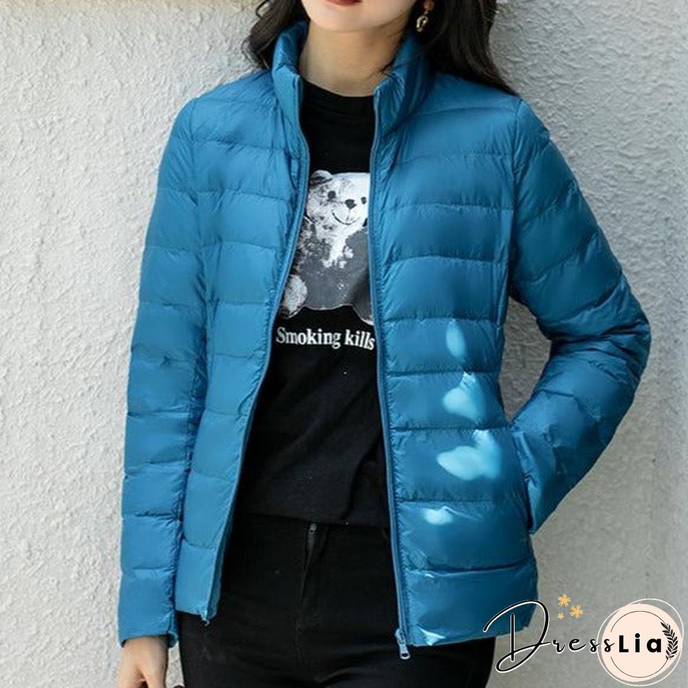 Autumn and Winter Light Down Jacket Women Stand Collar Short Coat