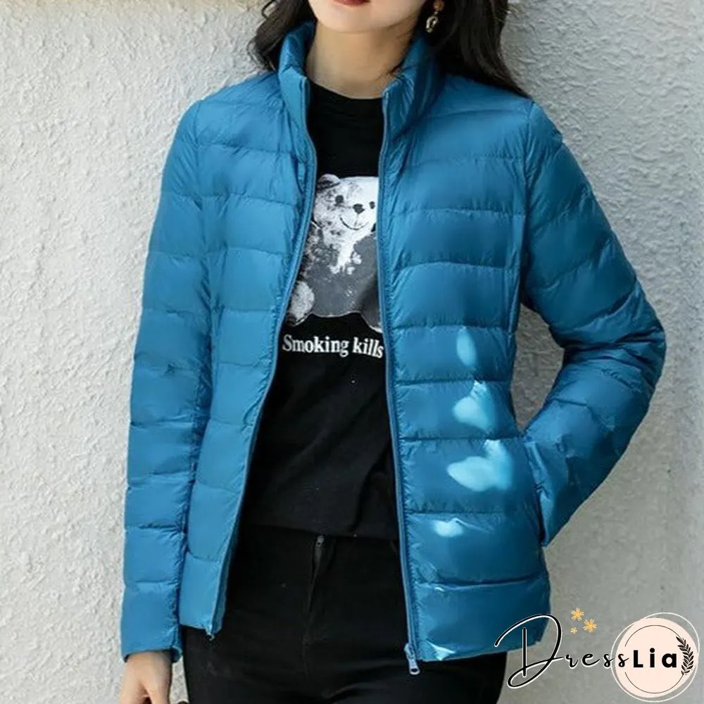 Autumn and Winter Light Down Jacket Women Stand Collar Short Coat