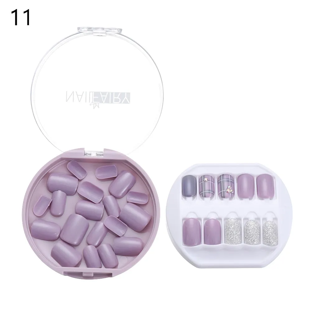 30PCS/Set Fake Nails Press Coffin False Full Artificial Short Kiss Detachable Stick Designs Press Nails Art Tipsy Cover Box