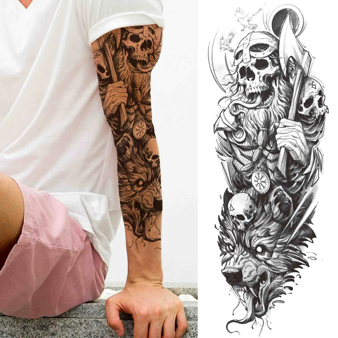 Sexy Girl Flower Temporary Tattoos For Women Men Black Lion Triangle Tattoo Sticker Fake Tribal Full Arm Sleeve Tatoos Paste 1108-1