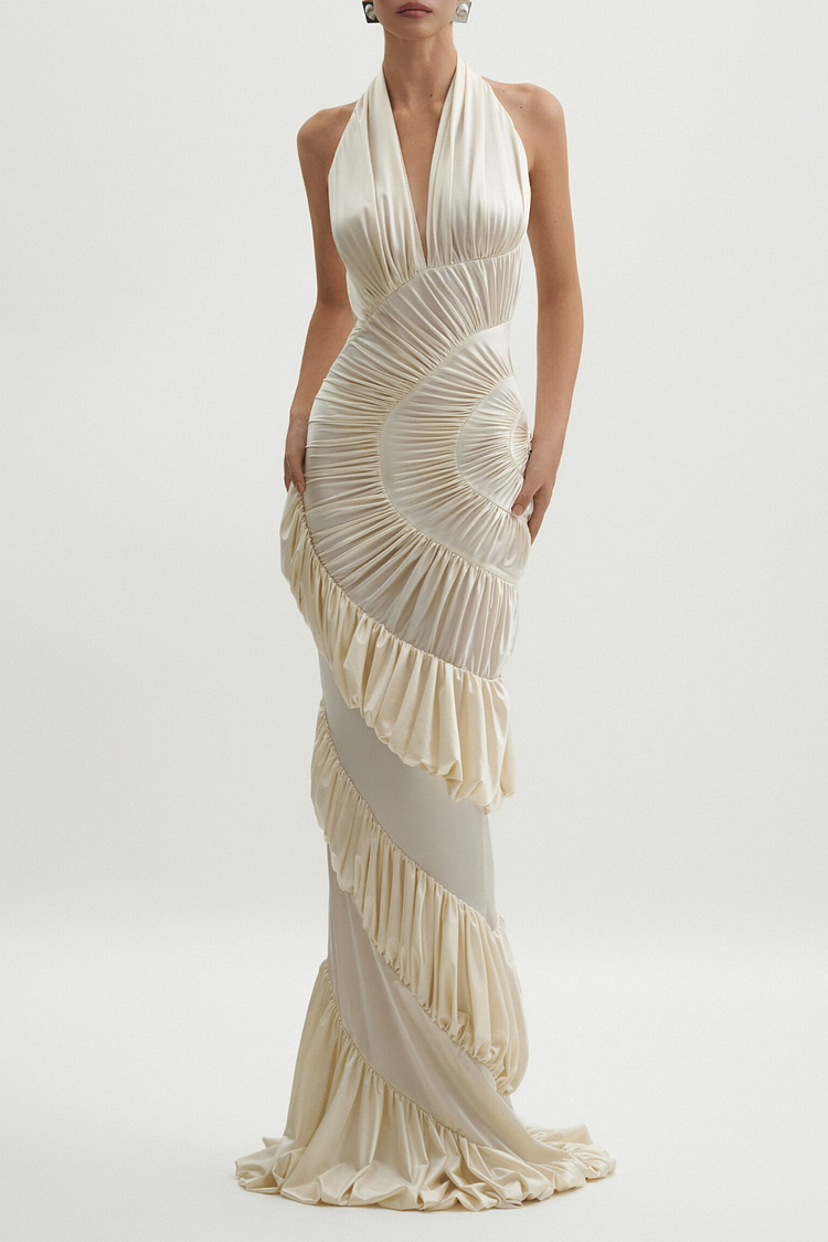 Dejana Halter Shirred Maxi Dress