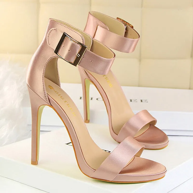 BIGTREE Shoes Sexy High Heels Metal Buckle Women Shoes 11 Cm Women Heels Party Shoes Stiletto Heels Fish Mouth Women Sandals