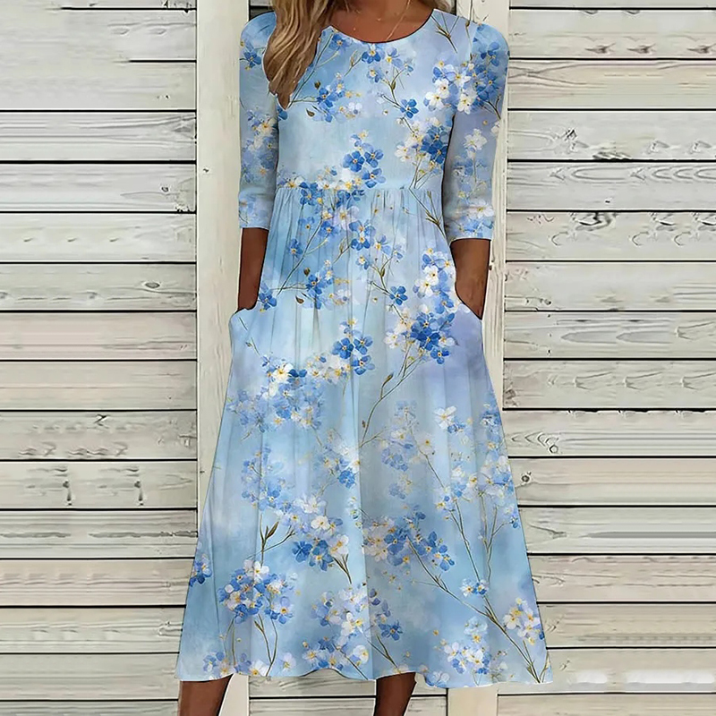 Comstylish Women's Retro Floral Art Printed Casual Dress