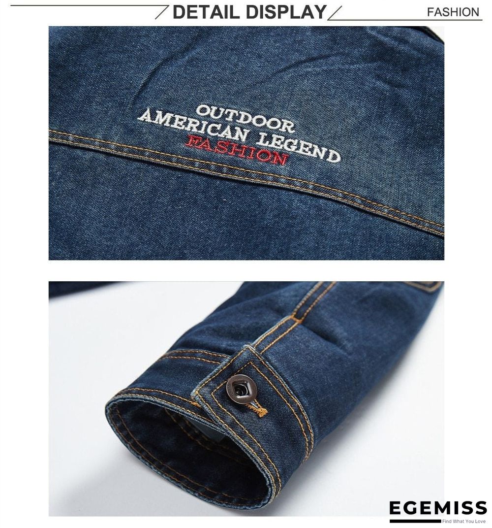 Denim Jacket Men's Lapel Embroidery Casual Mens  Jeans Jackets Multi-pocket Male Cowboy Coats | EGEMISS