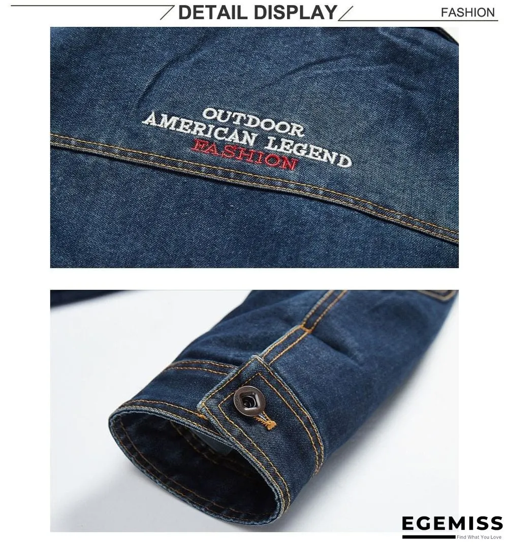Denim Jacket Men's Lapel Embroidery Casual Mens  Jeans Jackets Multi-pocket Male Cowboy Coats | EGEMISS
