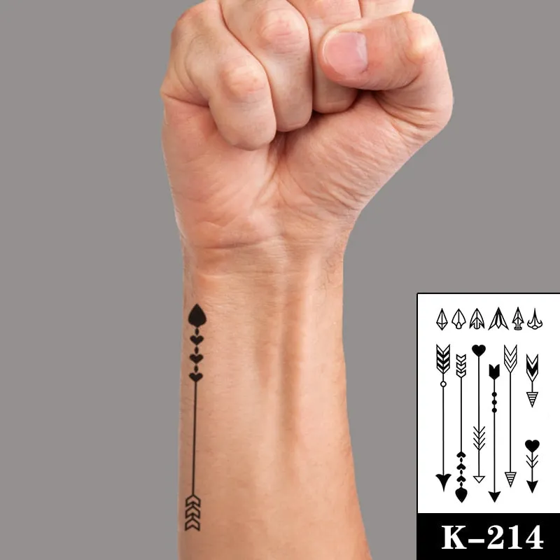 Waterproof Temporary Tattoo Sticker Black Wolf Arrow Rose Butterfly Flash Tattoos Totem Line Body Art Hand Fake Tatoos Women Men