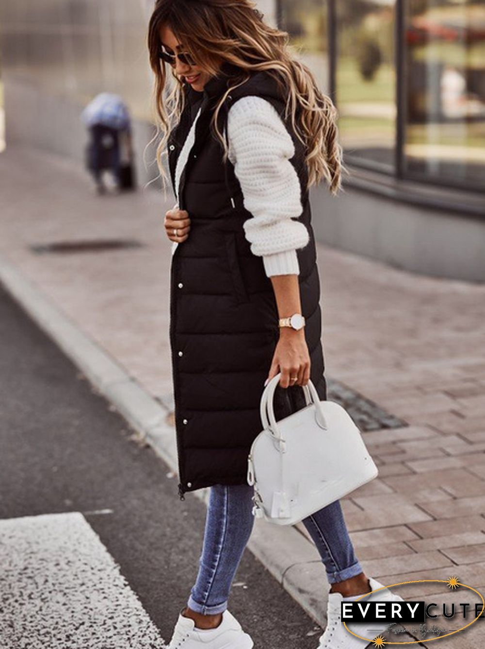 New Women's Fashion Thicken Winter Warm Hooded Sleeves Coat Casual Vest Plus Size S-5XL