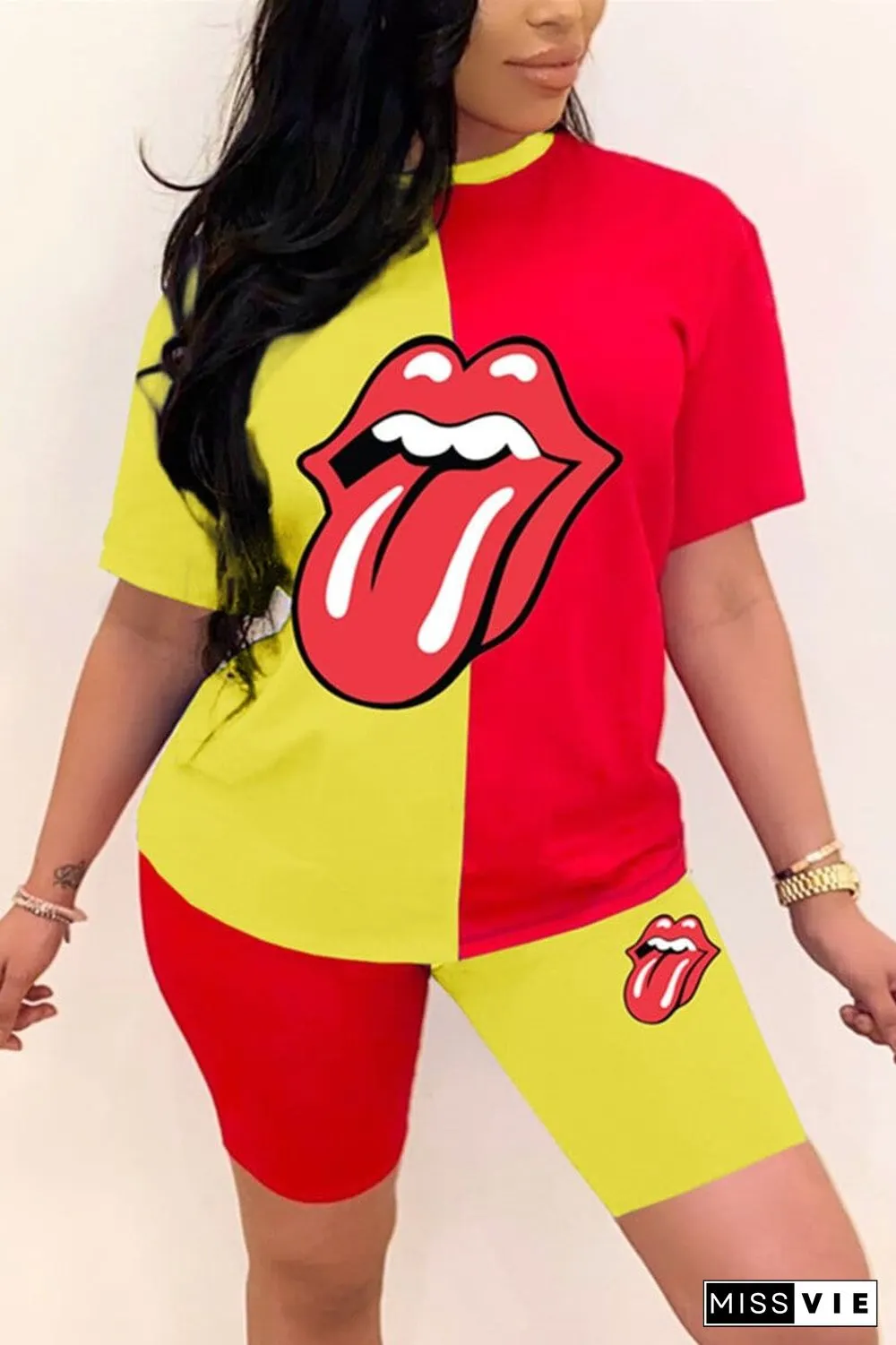 Casual Printed Round Neck T-Shirt Set