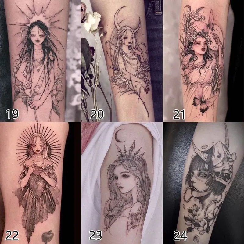 2/4/6 Pieces Japanese Geisha Beautiful Princess Nine-tailed Demon Evil Clown Waterproof Lasting Arm Wrist Tattoo Stickers