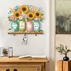 Wooden Sunflower Diamond Painting Hook Rail with 3 Hooks for Home Decor