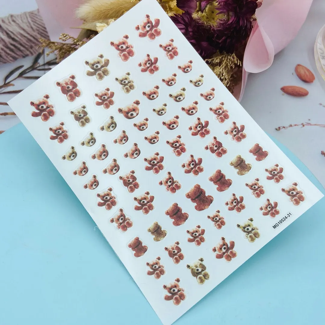 New Style Cartoon Nail Stickers Decals Neon Light Flamingo Teddy Bear Pattern Self Adhesive Nail Art DIY Manicure Decorations-Nail Inspo