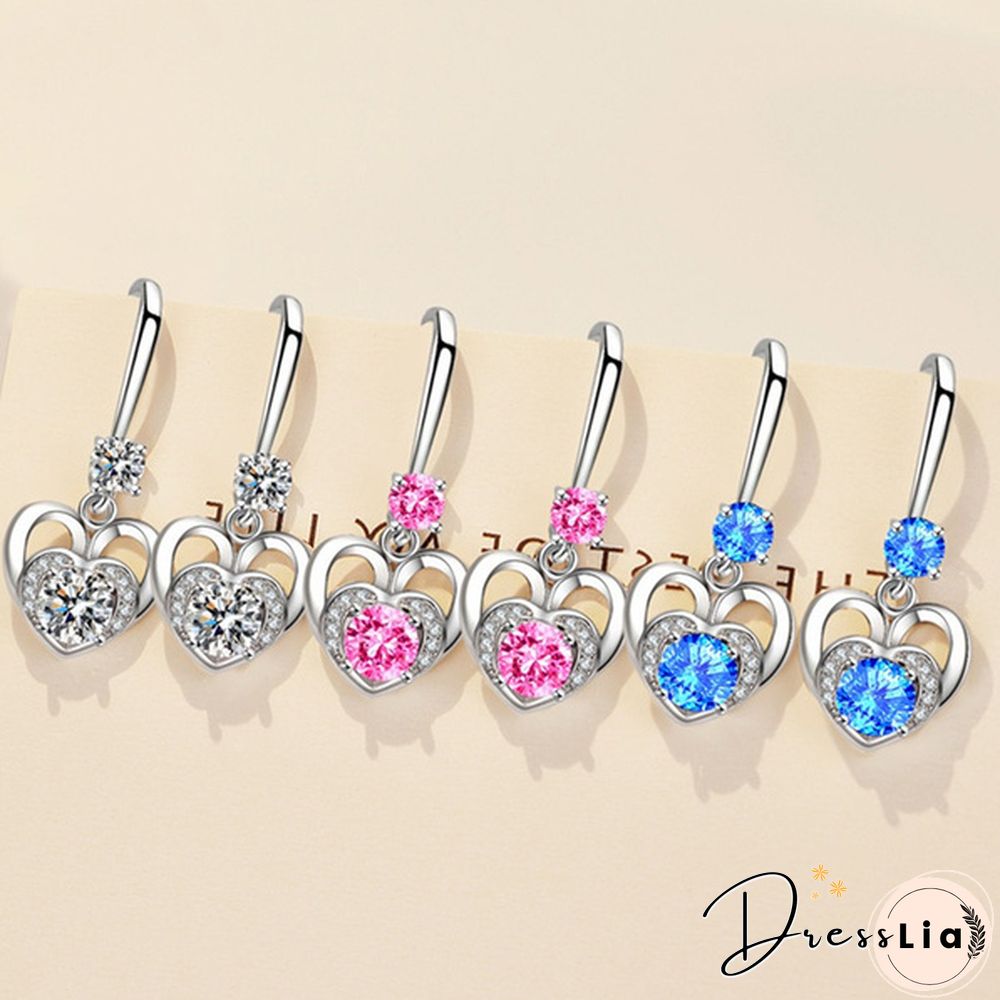Sweet Love Heart Shaped Cubic Zirconia French Hook Earrings Women 925 Sterling Silver Gemstone Princess Earrings Wedding Earrings Christmas Anniversary Gift Banquet Jewelry