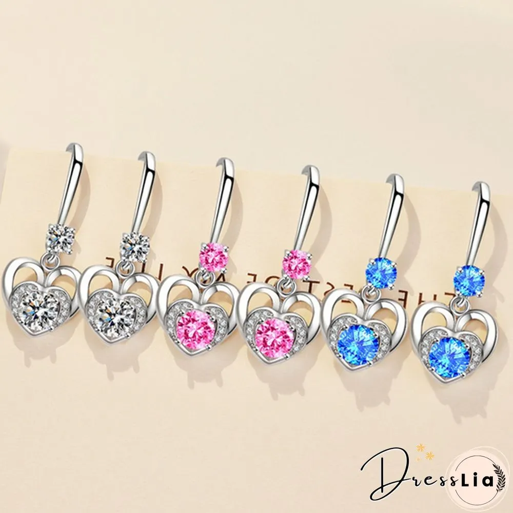 Sweet Love Heart Shaped Cubic Zirconia French Hook Earrings Women 925 Sterling Silver Gemstone Princess Earrings Wedding Earrings Christmas Anniversary Gift Banquet Jewelry