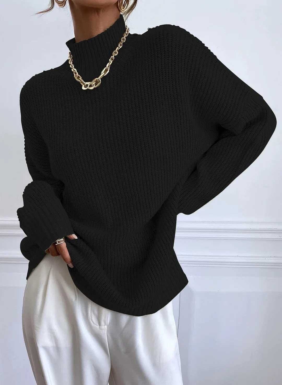 Women's Stand Collar Batwing Sleeve Jumper