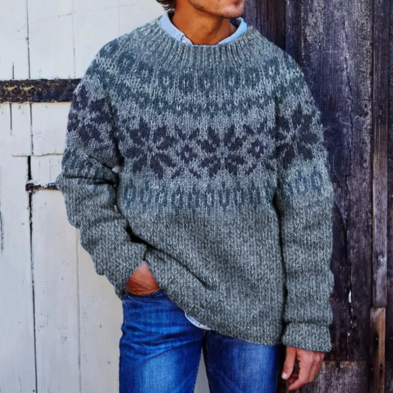 Men's Jacquard Snowflake Pattern Cozy Knit Sweater