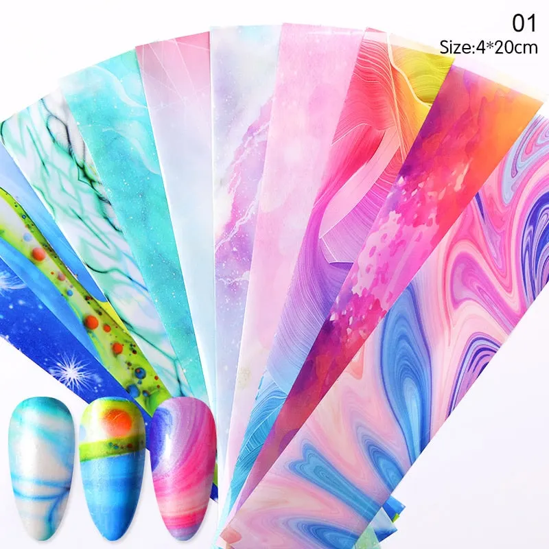 10Pcs/Bag Nail Art Transfer Foil Sticker Abstract Image Blue French Tip Wraps Adhesive Decals Nails Decoration Accessories-Nail Inspo