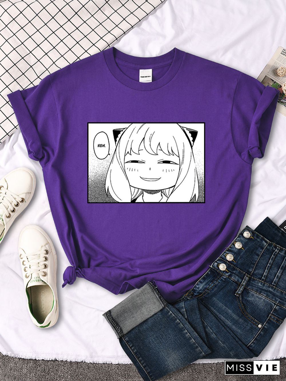 Spy X Family - Anya Heh Manga Print Women T Shirt Breathable Street Short Sleeve Hip Hop Summer Clothes Fashion Quality T-Shirt