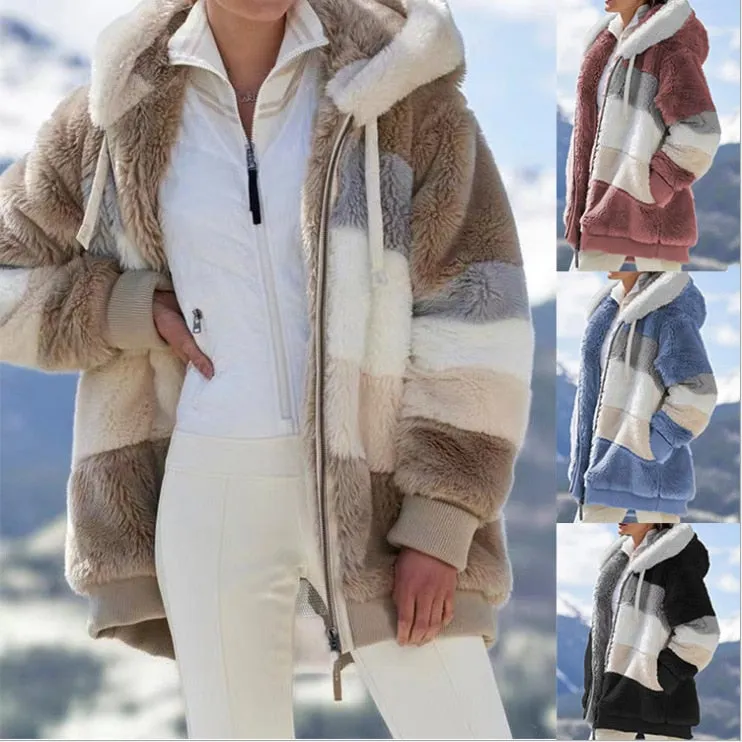 Women's jacket 2021 long-sleeved new loose plush multicolor hooded jacket fall clothes for women jacket women