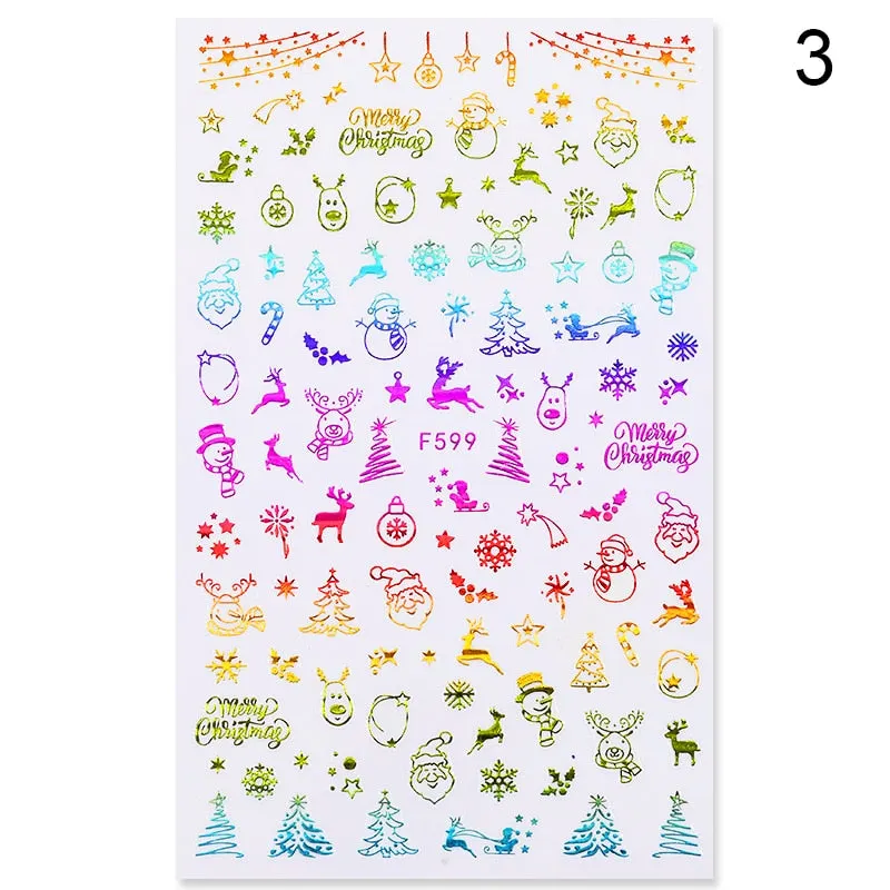 Sliver Bronzing 3D Christmas Nail Art Decoration Sticker Sparkly White Colorful Glitter Geometry Snowflake Winter Slider Foil